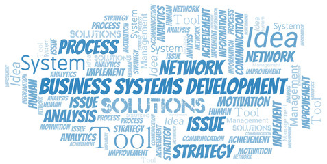 Obraz premium Business Systems Development typography vector word cloud.