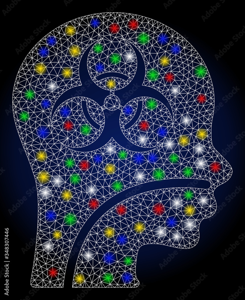 Poster glossy mesh infected patient with glow effect. abstract illuminated vector model of infected patient
