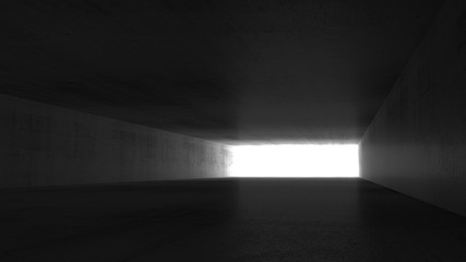 Empty dark concrete tunnel perspective, abstract 3d