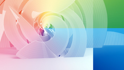 Abstract colorful cgi background with wire frame spiral 3d