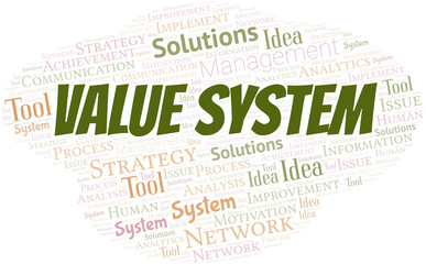 Value System typography vector word cloud.