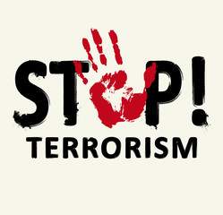 Stop terrorism grunge rubber stamp on white background, vector illustration