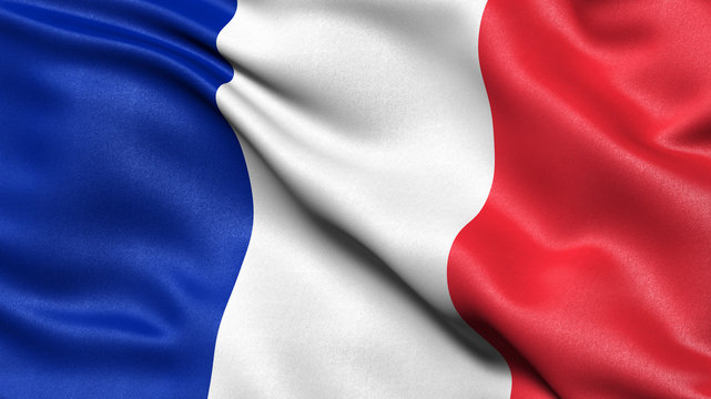 3D illustration of the flag of France waving in the wind.