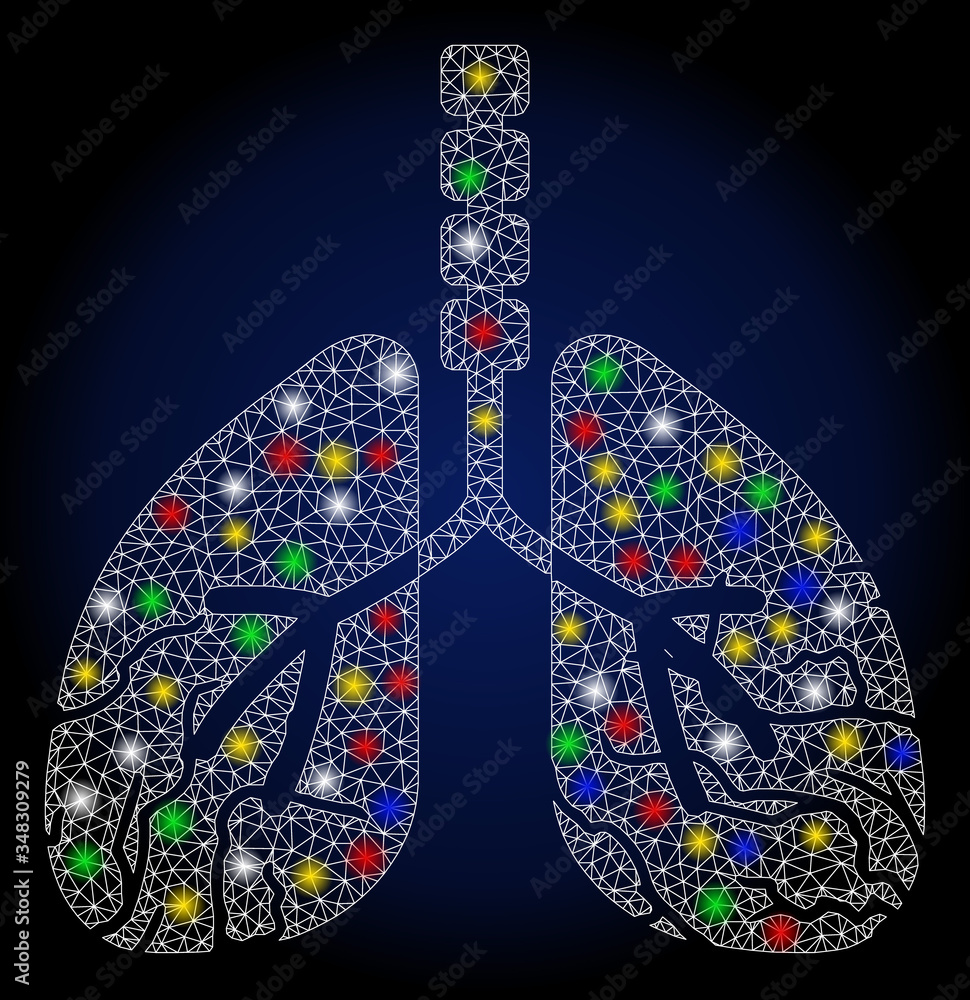Aufkleber glossy mesh lungs cancer with glare effect. abstract illuminated vector model of lungs cancer icon o