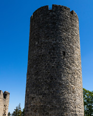 Neumarkt in der Oberpfalz, Bavaria / Germany - May 06, 2020. Ruines of Wolfstein castle near the village Neumarkt in der Oberpfalz.