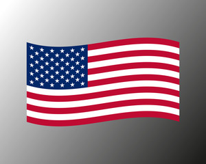 Vector illustration of waving American Flag on gray background. United States Flag.