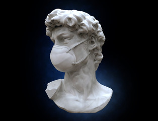 Fototapeta na wymiar 3D rendering David wearing face mask illustration on black BG