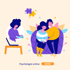 Modern family psychotherapy, vector flat cartoon illustration.