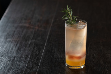 Cocktail Glass with Rosemary, orange and Ice