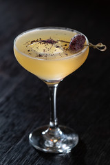 Martini cocktail  with different Olive, purple drink