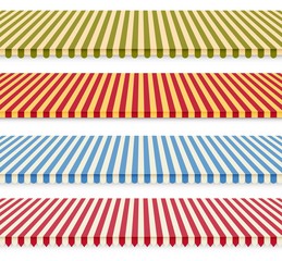Shop sunshades set. Store awning tents. Outdoor striped market canopy. Vector illustration. © klerik78