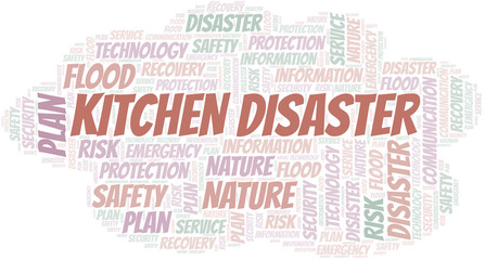 Fototapeta premium Kitchen Disaster typography vector word cloud.