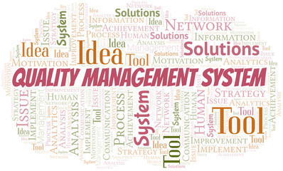 Fototapeta premium Quality Management System typography vector word cloud.