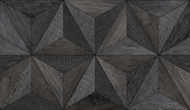 Dark weathered wood texture. Old seamless wooden wall with triangle pattern made of barn boards.