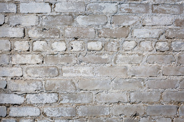  Old gray brick wall background or texture, close up.
