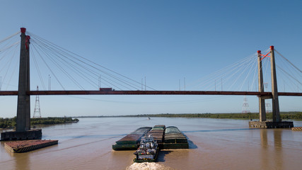 Long Arm Zarate Bridge, located in South America, Argentina, divides the province of Buenos Aires...