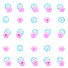 Seamless pattern of buttons in pink blue on a white background.