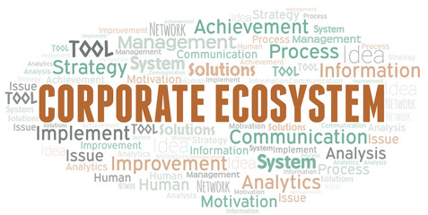 Corporate Ecosystem typography vector word cloud.