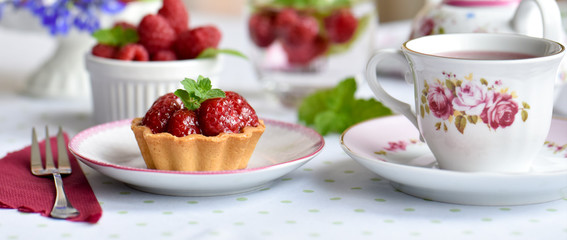 Fruit raspberry cakes on a table