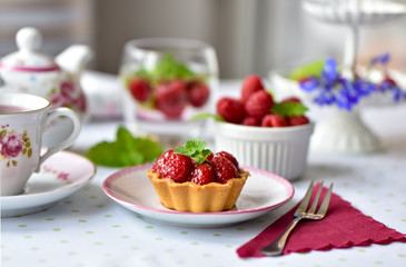 Fruit raspberry cakes on a table