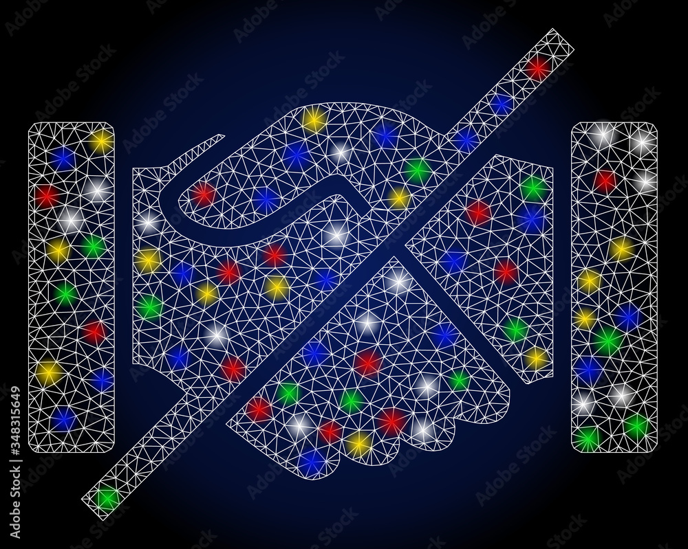 Poster glossy mesh no handshakes with lightspot effect. abstract illuminated vector model of no handshakes 