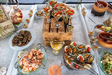 Luxury catering by the pool, food bloggers event, banquet, wedding, festive, hotel brunch buffet