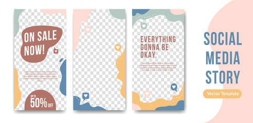 Sweet and cute editable social media story vector design template in abstract flat pastel liquid trendy soft with love icon