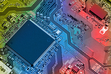 Electronic circuit board close up.