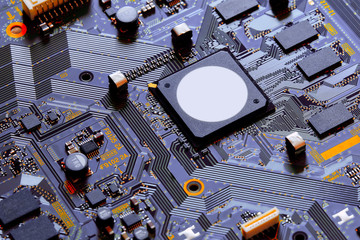 Electronic circuit board close up.