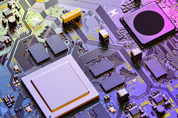 Electronic circuit board close up.