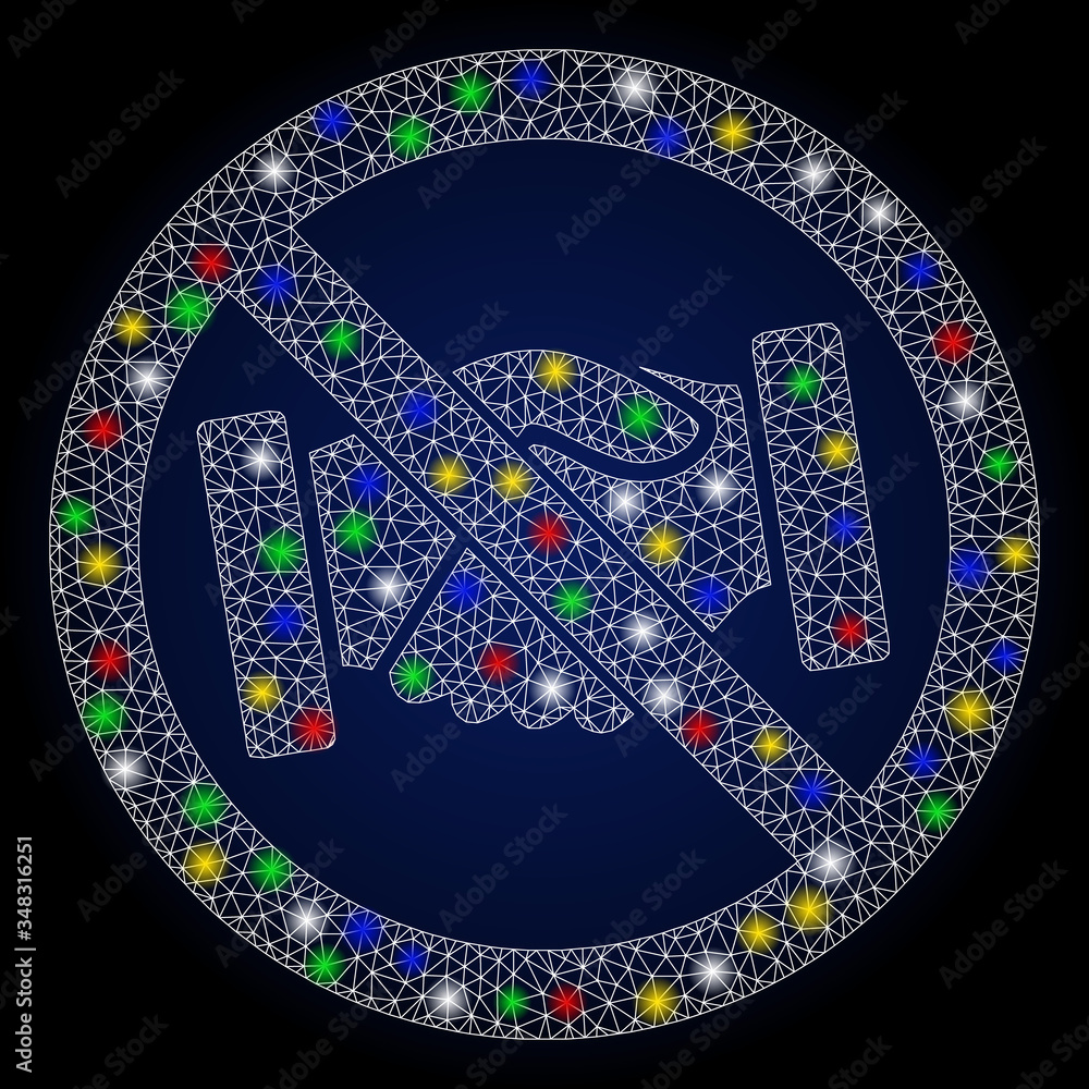 Poster glowing mesh no handshakes with constellation effect. abstract illuminated vector model of no handsh