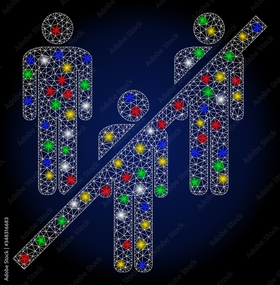 Poster colorful mesh no men group with glow effect. abstract illuminated vector model of no men group icon 