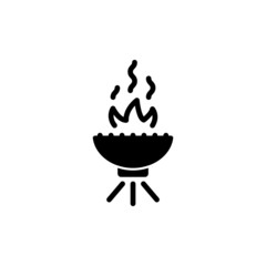 Barbecue Grill vector icon in  black flat design on white background, filled flat sign for mobile concept and web design, BBQ stand with fire flame glyph icon, Symbol, logo illustration