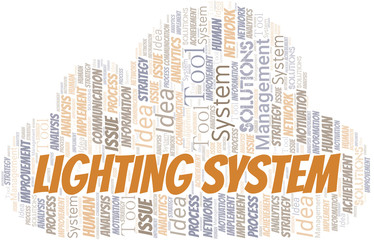 Lighting System typography vector word cloud.