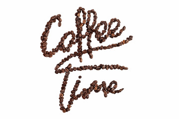 Coffee beans spelling the Coffee Time isolated on white