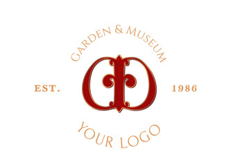 AD monogram. renaissance half an apple logotype on white background. Vector ready logo fruit with seeds in victorian style