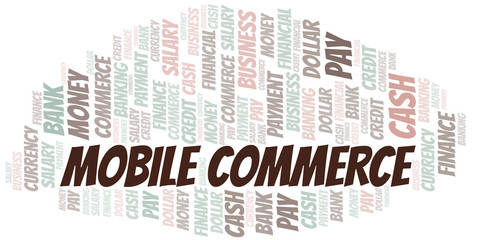 Mobile Commerce typography vector word cloud.
