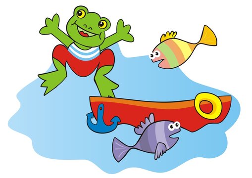frog and boat, vector illustration