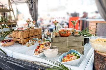 Luxury catering by the pool, food bloggers event, banquet, wedding, festive, hotel brunch buffet