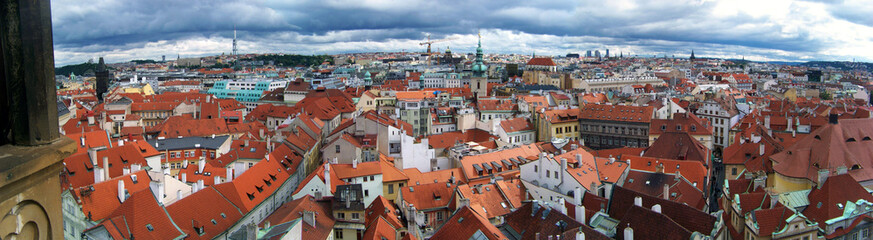 Fototapeta na wymiar The Prague panorama with many famous city sights, historic architecture, red roof