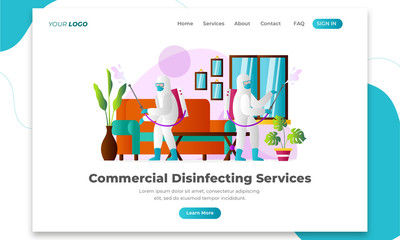 Commercial Disinfecting Services - Landing Page. Vector Illustration Concept