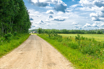 Fototapeta na wymiar A countryside road in summer, Lokuta, Jarva County, Estonia