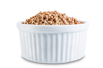 Dried Buckwheat porridge on a white isolated background
