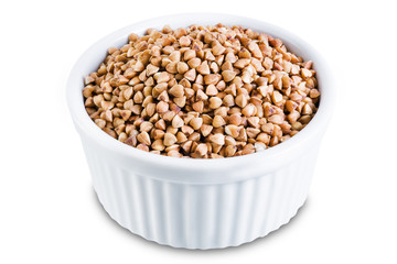 Dried Buckwheat porridge on a white isolated background
