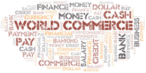 World Commerce typography vector word cloud.