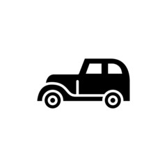 Fototapeta na wymiar Vintage car line icon in black flat design on white background, Old vehicle sign for mobile concept and web design, Classic retro auto vector icon, Symbol, logo illustration, Vector graphics