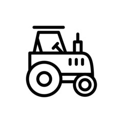 Tractor icon in line art style on white background, linear style pictogram isolated on white, Symbol, logo illustration, Editable stroke, Pixel perfect