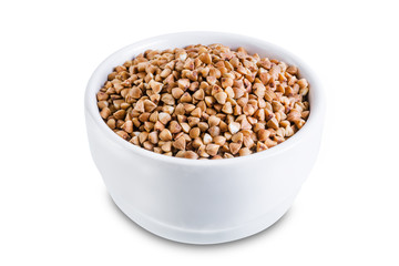 Dried Buckwheat porridge on a white isolated background