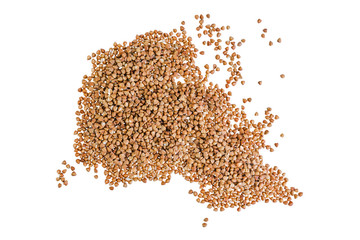 Dried Buckwheat porridge on a white isolated background