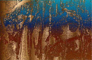 Distressed overlay texture of rusted peeled golden metal. grunge background.